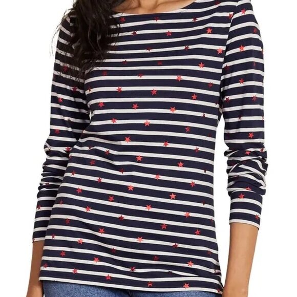 Boden Breton Stripe Top long sleeve Navy/ Ivory Red Star Size 10 - Picture 1 of 16